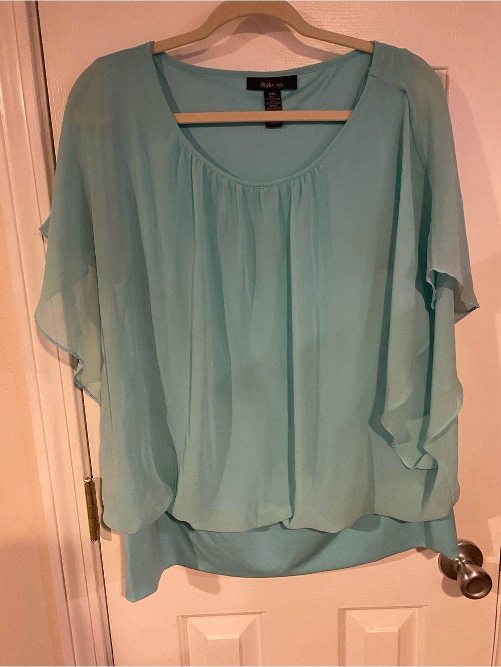 Style & Co. Aqua Layered Chiffon Blouson Top
